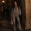 Relaxed Fit Women Outfit Boho Print 2 Piece Sets for Women, Casual Long Sleeve Top Side Pocket Pants Wide Leg Matching Sets, Summer Loose Travel