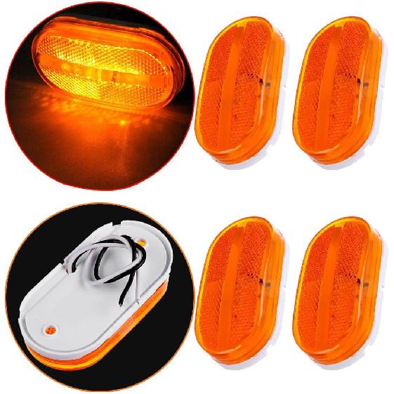 

4 x Oblong 4 Inch LED Trailer RV Camper Side Marker Clearance Lights Amber 6 Diodes w/Reflex Lens Surface Mount Reflective Rectangle Truck Marker
