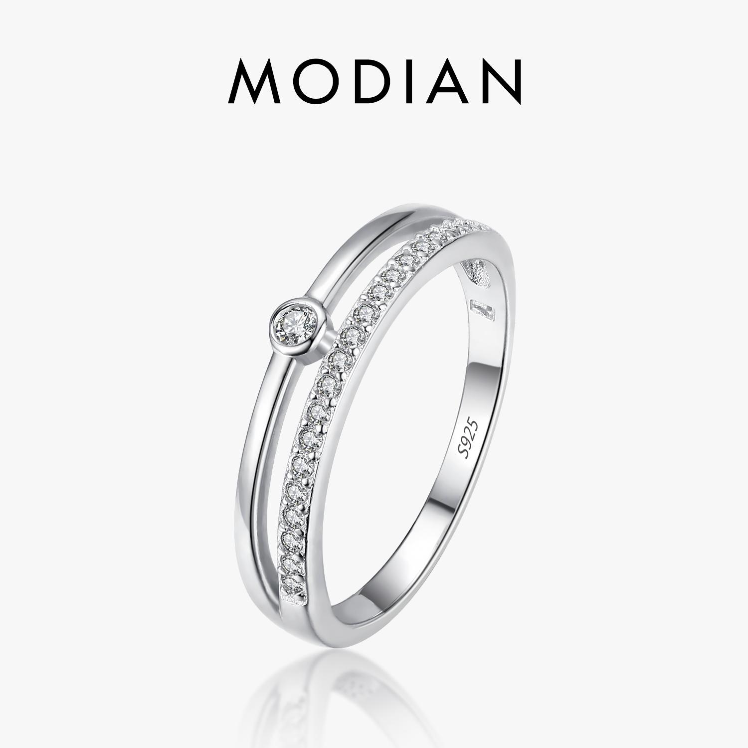 

MODIAN Серебряное кольцо 925 пробы, простая линия, модное, с прозрачным кубическим цирконием, для женщин, роскошные украшения, свадебные аксессуары, подарок с коробкой 5