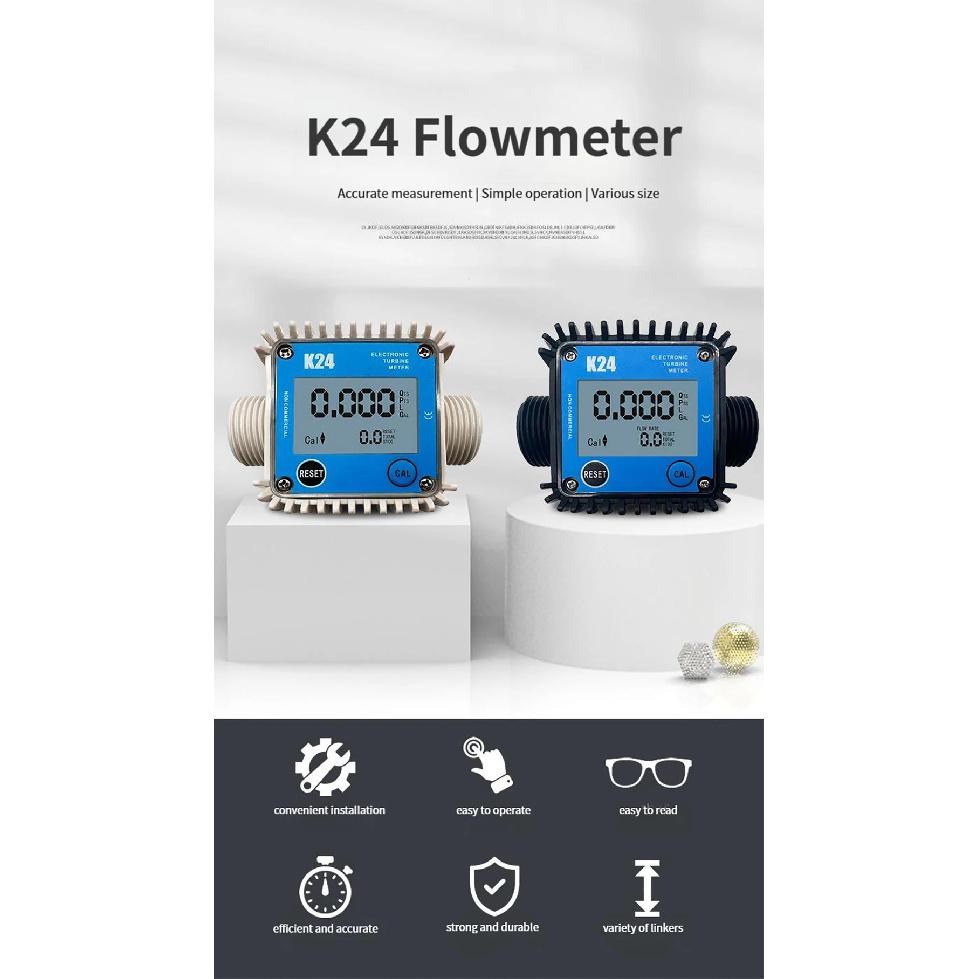 1inch K24 Electronic Turbine Flow Meter DN25 Plastic External Thread High Precision Flowmeter for Water Fuel Urea Diesel