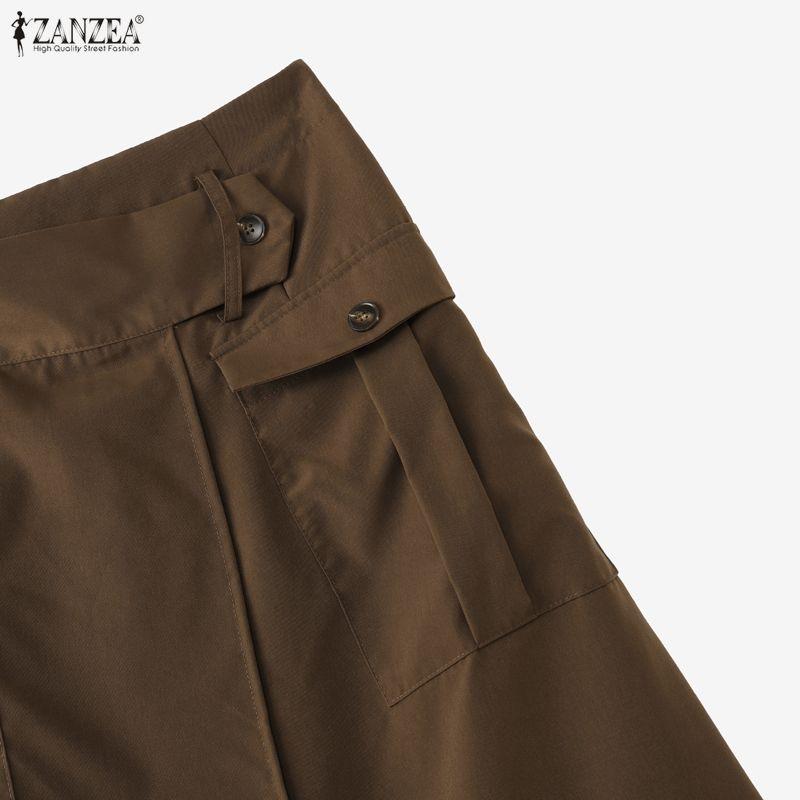 ZANZEA Women Casual Elastic Waist Solid Color Midi Skirts