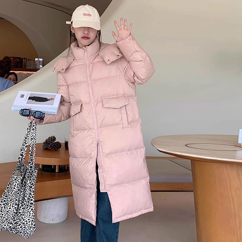 Long knee down jacket women's 2025 winter new fashion hooded sweet big pocket warm small coat