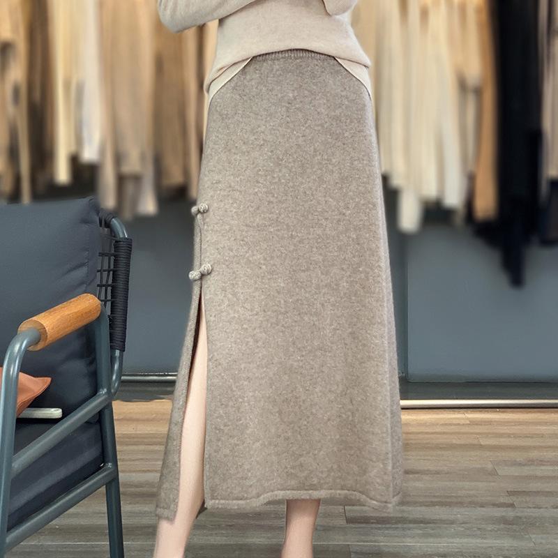 New Wool Skirt for Women In Autumn and Winter Fashion Versatile Mid-length Slit Skirt for Skin-friendly and Fashionable Buckle Skirt