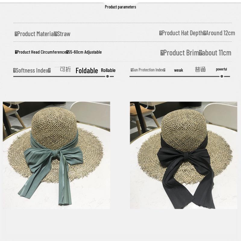 Women's Summer Openwork Straw Hat with Bowknot - Korean & Japanese Style Casual Beach Sun Hat