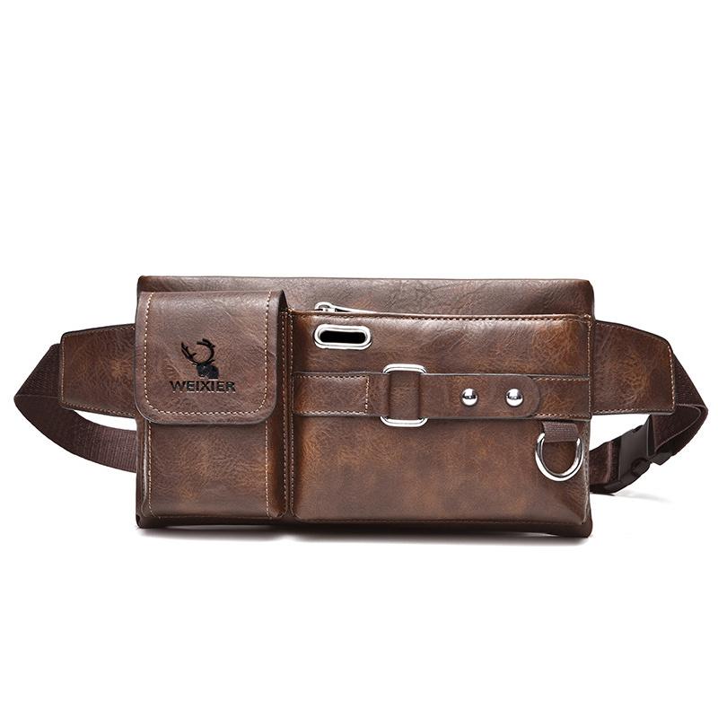 WEIXIER Sac à bandoulière pour hommes, sac diagonal d'extérieur, sac de poitrine pour téléphone portable, sac de hanche multifonctionnel, sac de poitrine en cuir PU