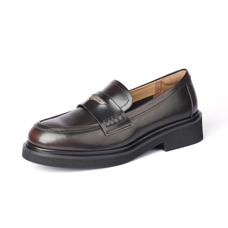 

New trendy low-heeled belt buckle spring, summer, autumn and winter leather shoes high-end fashion versatile cowhide women s shoes 39 коричневий