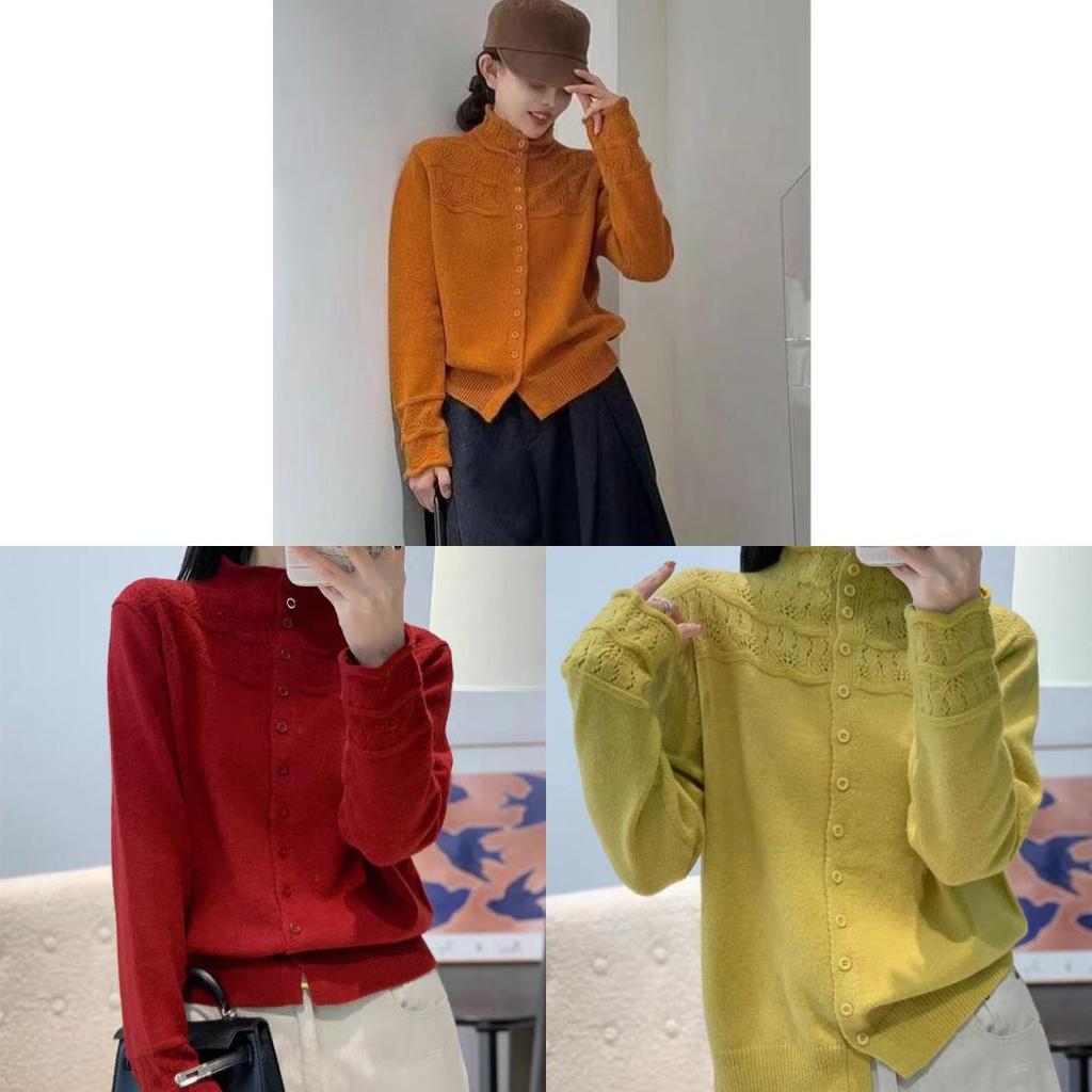 Cozy Autumn Winter Knit Cardigan With Floral Pattern And Round Neck For Women