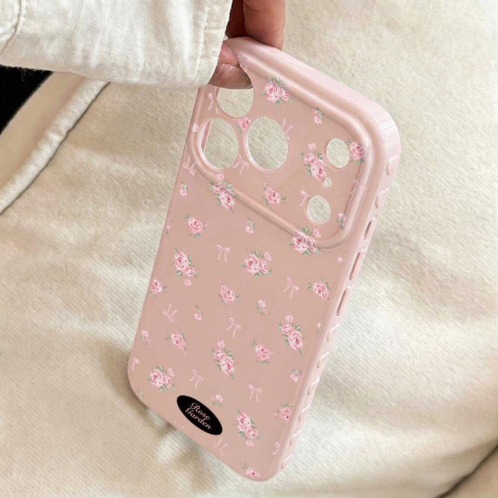 Floral Korean Silicone Phone Case For iPhone 17 Pro 16 11 13 12 15 14 Pro Max Cream Pink Little Flower Cover Lens Protection