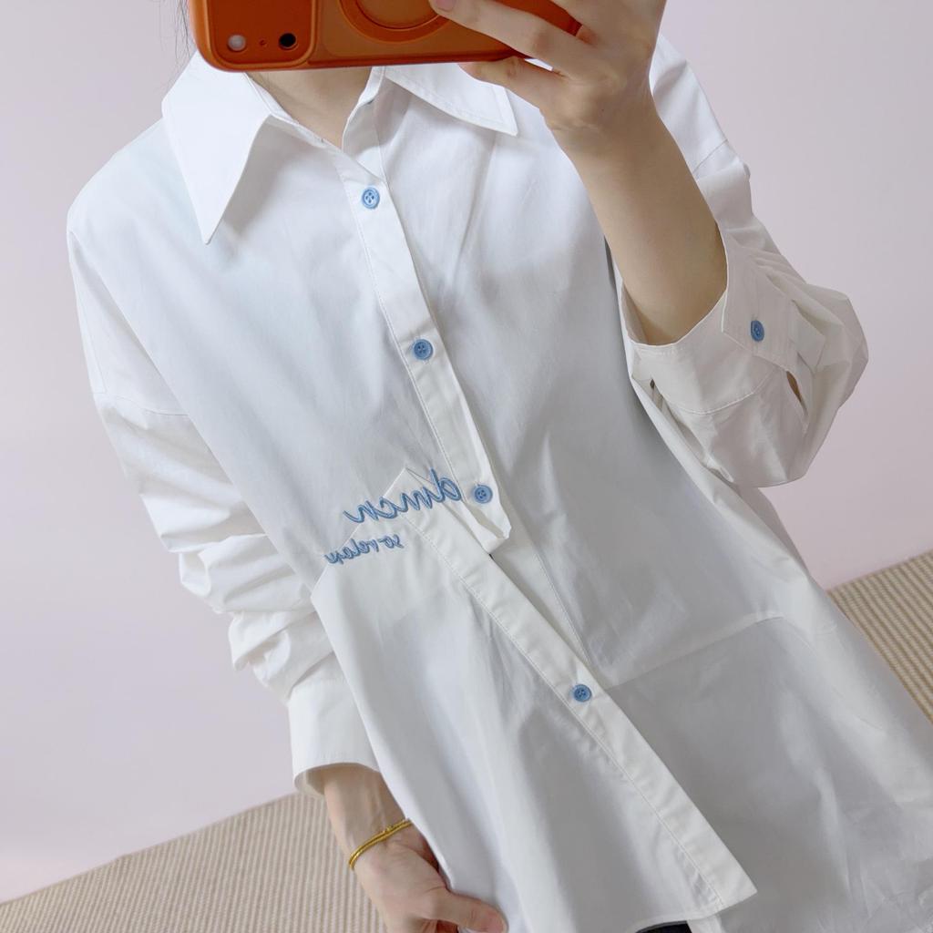 Spring 2026 Embroidered Long-Sleeve Layering Shirt - Versatile, Loose, Lazy Style Outerwear