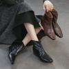 Genuine Leather Pleated Height-increasing Short Boots Retro Versatile Square Toe Women's Shoes