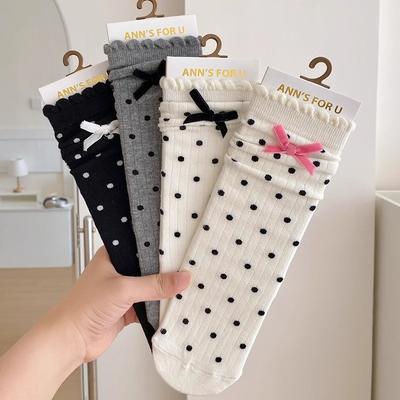 5 Pairs of Sweet Summer Lace Bow Mid Calf Socks for Women