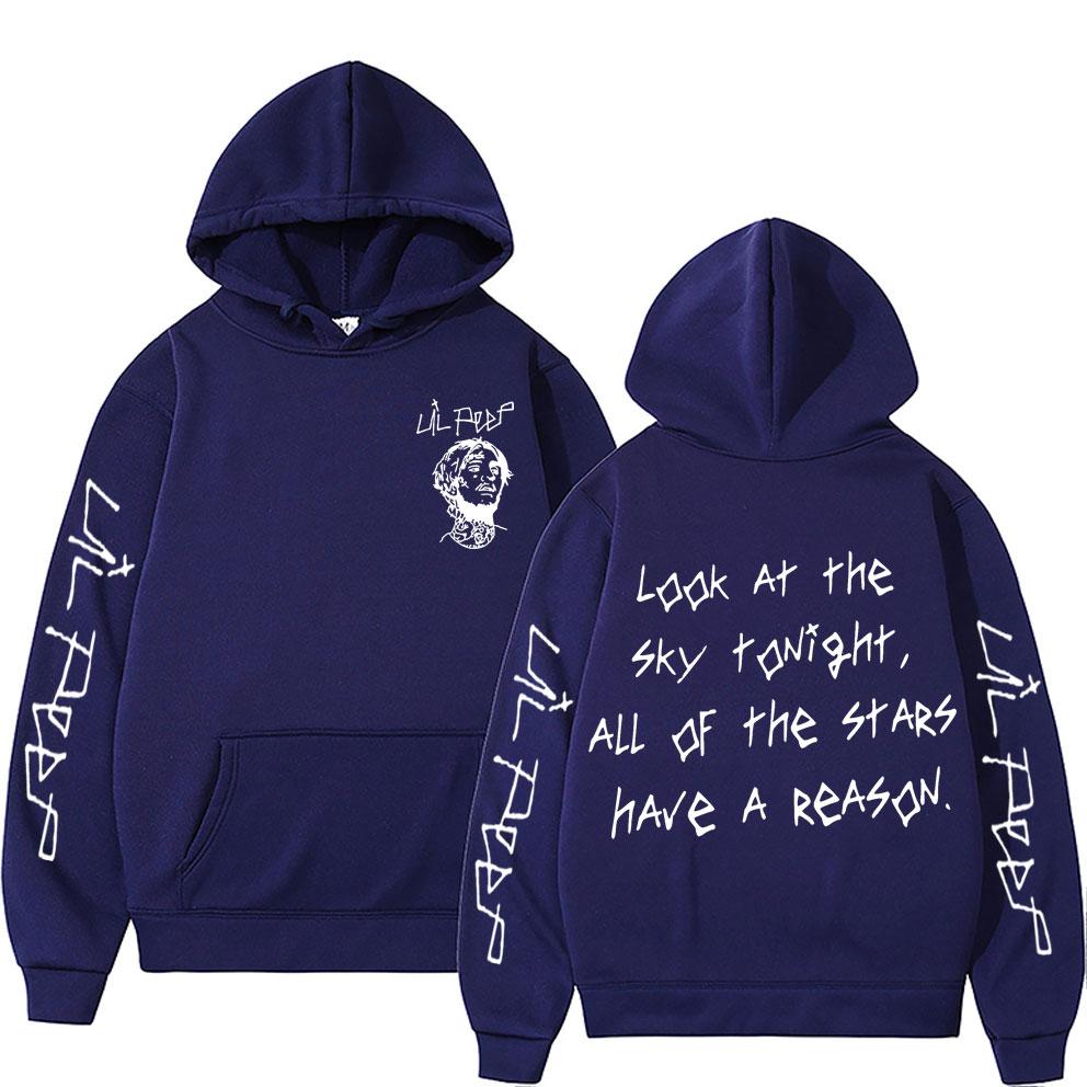 

Худі з принтом репера Lil Peep Look At The Sky Tonight All of The Stars Have A Reason для чоловіків та жінок, хіп-хоп, оверсайз, світшот L Темно-синій