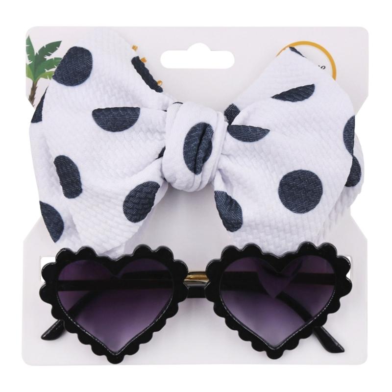 Multi-style Baby Sunglasses Headband Set Hearted Shaped Sunglasses & Bow Headband for Baby Girls Summer Outdoor Gift