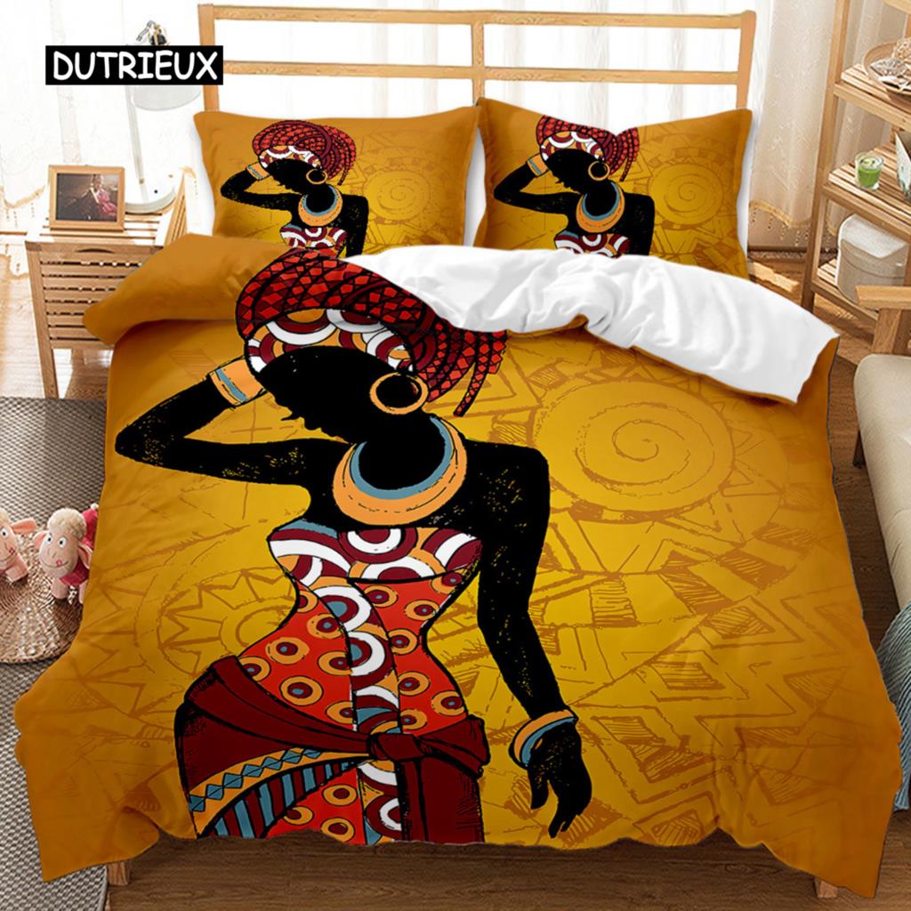 Afrikanischer Bettbezug Mikrofaser Ethnisch Afro Twin Bettwäscheset Afroamerikanische Bettdeckenhülle Orange Antike Wüste Steppdeckenbezug