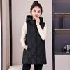 Autumn and winter new rhombus grid down cotton vest women's medium and long loose hooded vest