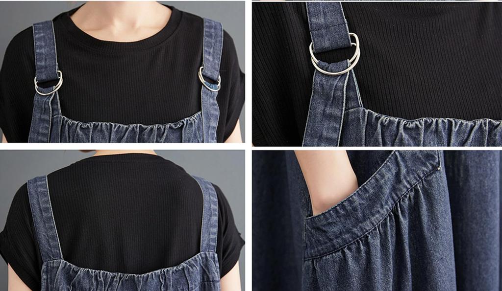 JIYUTOR Denim Jumper Loose Long Plus Sizes Dress, Ankle-Length, Fit, Slimming, Figure-Flattening, Length, All-in-One Overalls, (Free Size, Blue)