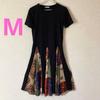 Used Zara Dress, Short Sleeve, Paneled, Scarf Print, Mixed Material, Black, M