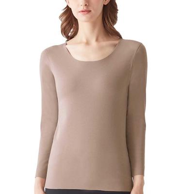 Gunze Kirei Labo Warm Cotton Long Sleeve Veil Size L Innerwear, Seamless, Blend, Thick, Brushed, Warm, Innerwear, KL9946R, Women's, Brown,