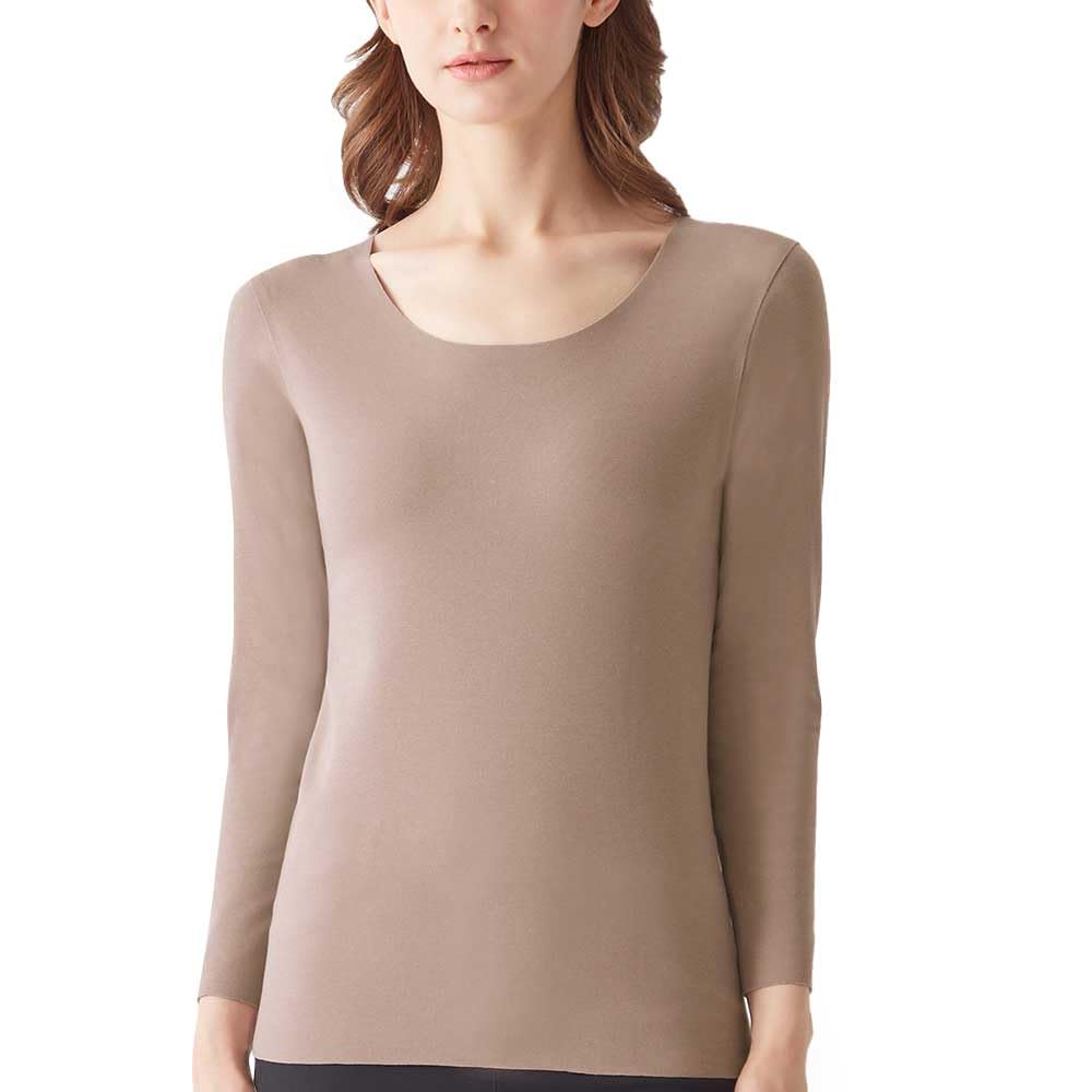 Gunze Kirei Labo Warm Cotton Long Sleeve Veil Size L Innerwear, Seamless, Blend, Thick, Brushed, Warm, Innerwear, KL9946R, Women's, Brown,