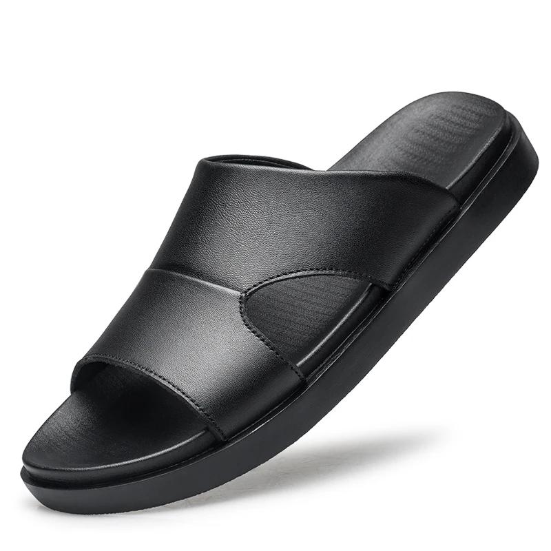 Summer New Men Black Thick Bottom Sandals Genuine Leather High-quality Comfort Beach Slippers Casual Shoes Outdoor Beach Shoes