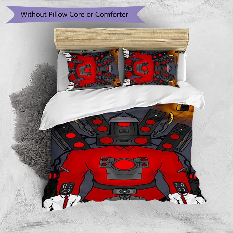 skibidi toilet Printed 3PCS Bedding Set Soft Breathable Duvet Cover Pillowcases Set Washable Bedroom Decor Home Gift
