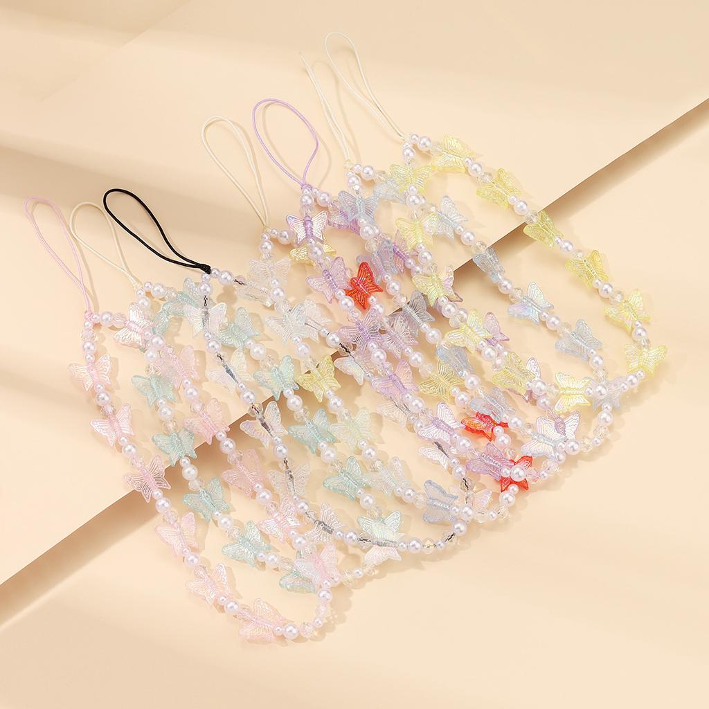 Handmade Colored Acrylic Butterfly Beaded Mobile Phone Chain Wholesale Personalized Wrist Anti-loss Pendant Pendant