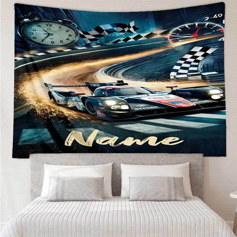 Custom Name Racing Print Tapestry, Backdrop, Easy Setup, Ideal for Bedroom, Office & Living Room, with Aesthetic Wall Hanging Decor.