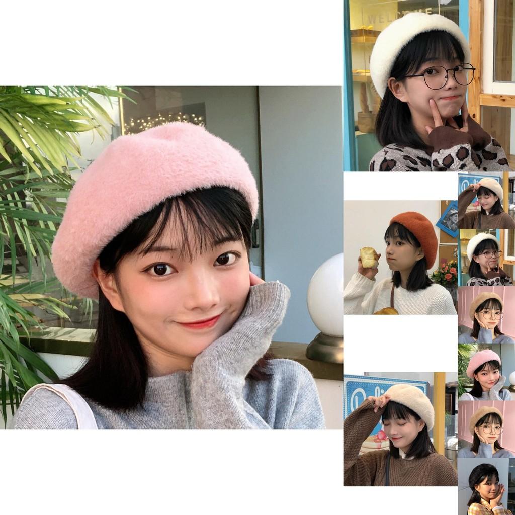 Adorable Warm Winter Beret For Women Cute Plush Wool Hat Adjustable Size