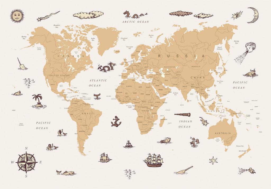 Wallpaper - Map of the Sea Wolves - Countries with Pirate Illustrations