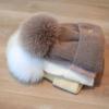 Winter Fox Fur Pompom Hats Angola Beanie For Women Studded Beaded Knitted Hats Outdoor Thick Warm Hat Casual Fashion Cap