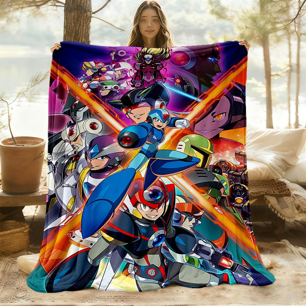 1pc Mega Man Robotics All-Season Comfort, Outdoor Flannel Blanket - Soft, Warm & Cozy for Naps, Camping & Travel 022