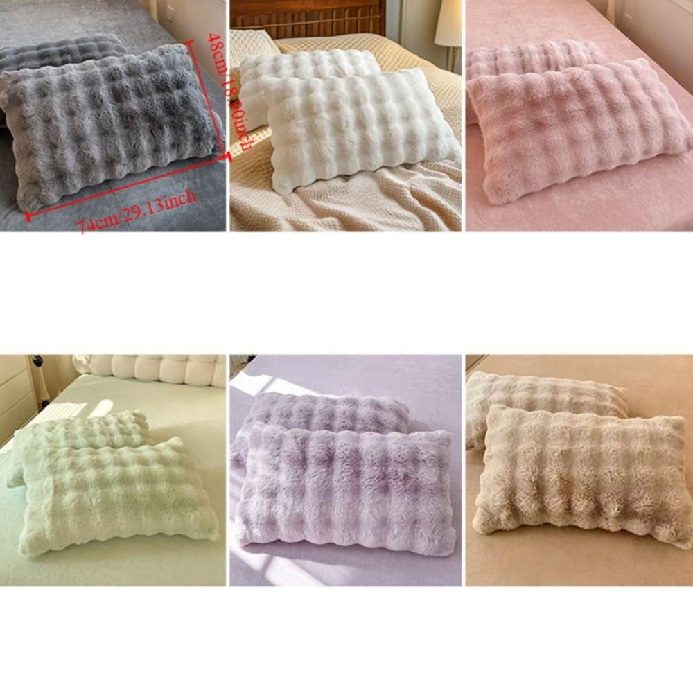 2pcs Warm Plush Fur Pillowcase Fluffy Pillow Cover Solid Color Sleep Pillowcase  Dormitory