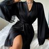 Sexy Nightgown Medium Bathrobe Sex Pajamas Women's Long-sleeved Women's Satin Clothing