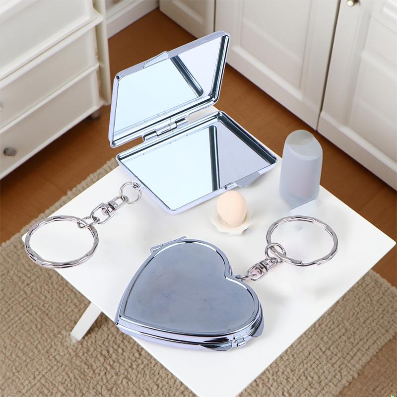 Yuvarlak Kalp Oval Kare Şekli Çift Taraflı Kozmetik Ayna Metal Katlanır Anahtarlık Makyaj Mini Ayna