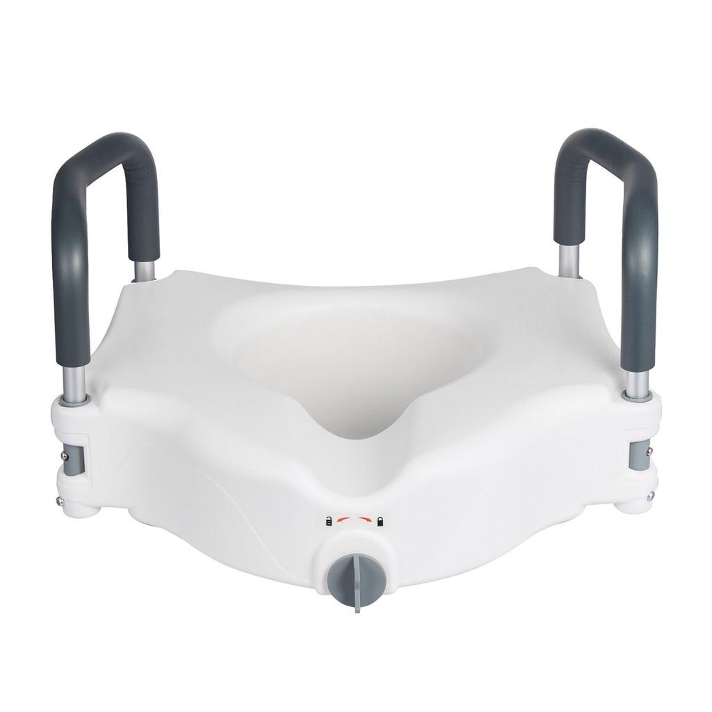 Raised Toilet Seat with Arms, 136.1 kg Load Capacity, 127 mm Lift Height, Widened Commode Elevated Toilet Seat Riser with Padded Handles for Seniors,