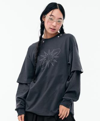 TUOMIO Star Stud Layered Long Sleeves [Charcoal]