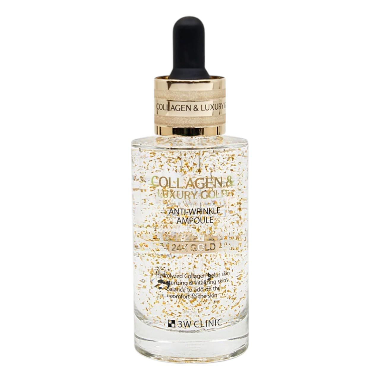 3W Clinic Collagen & Luxury Gold Anti-Wrinkle Ampoule - Intensive Firming & Skin Revitalizing Facial Serum - 55ml / 1.86 fl.oz.