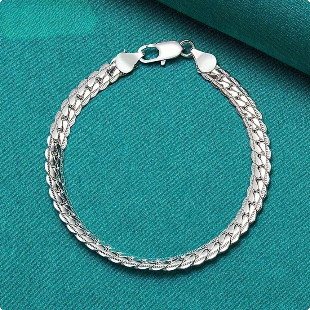 Bracciale in Argento 925 6mm 18/19/20cm Catena Piatta con Maglie Accoppiate Chiusura ad Aragosta Per Donna Uomo Gioielli per Matrimonio Fidanzamento