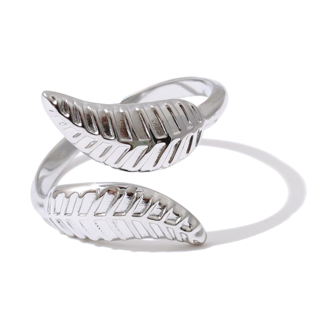 

Yhpup Adjustable Stainless Steel Metal Leaf Ring Gold & Platinum Plated Hypoallergenic Fashion Korean Finger Jewelry Wholesale resizable