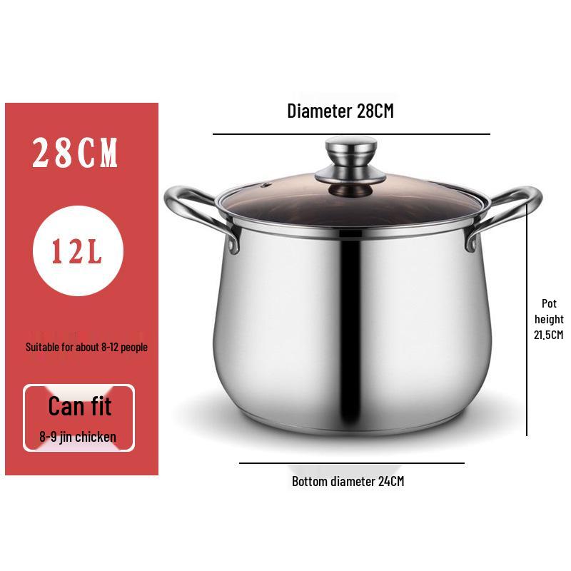 Thickened Stainless Steel Stockpot - Large Capacity for Braising, Boiling, and Steaming On Induction Cookers and Gas Stoves