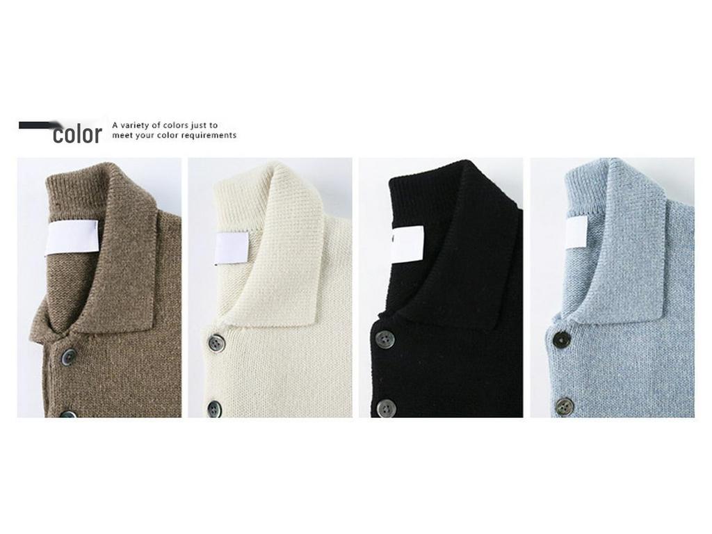 Men's Casual Loose Fit Polo Collar Knit Sweater - Autumn Solid Color Korean Hong Kong Style