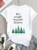 (Asian Size) Watercolor Tree Tee Top Print Christmas New Year Clothing T Shirt Women Fashion Festival Female Woman Short Sleeve Graphic T-shirts