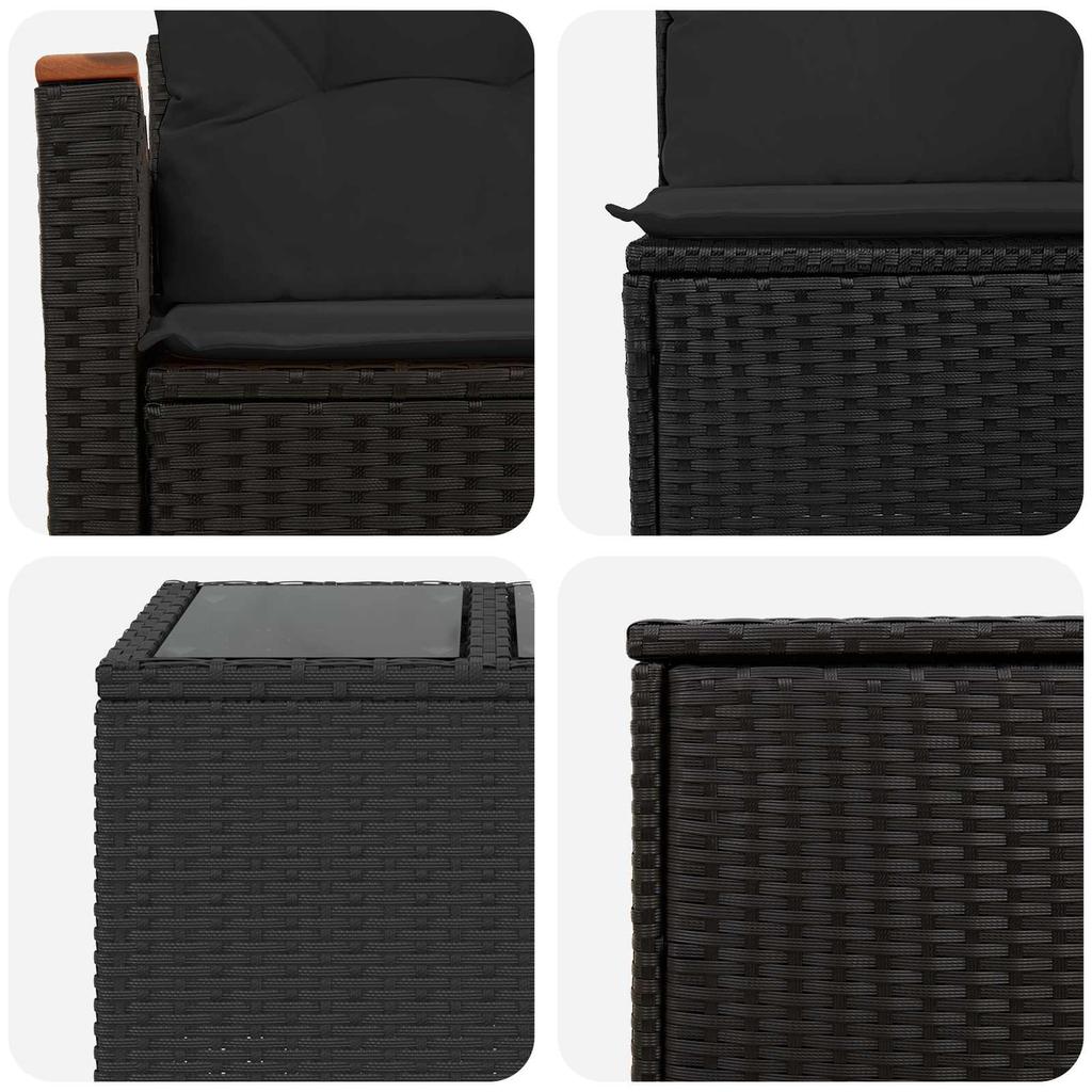 Sofa Set 8 Pieces Black Poly Rattan and Steel