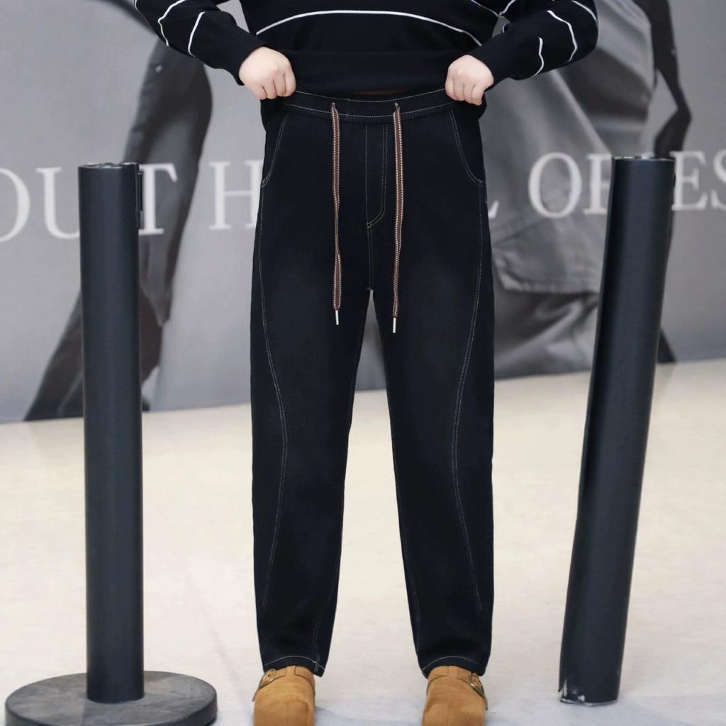 2025 Herbst/Winter Übergröße Fleecegefütterte Schlankmachende Retro Denim Haremshose für Birnenförmige Figuren