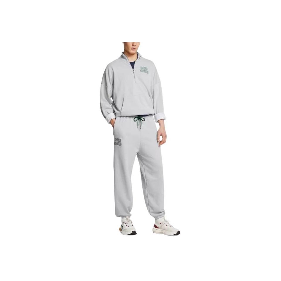 Under Armour Icon Hwt Terry Letter Print Breathable Comfortable Mid Waist Casual Pants Men Pants Light-Gray 1386551-011