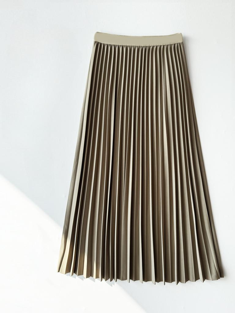 Spring and Autumn Women's Skirt High Waist Slim Pleated Skirt Fashion Versatile Half-body Skirt Draped Long Skirt