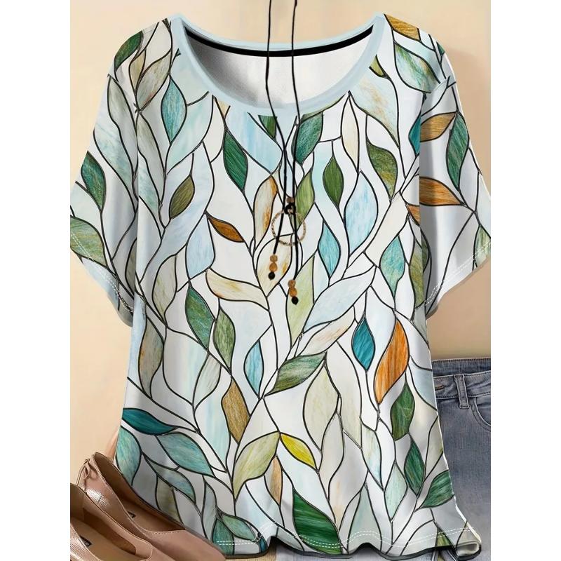 

Fashion Women s Crew Neck Short Sleeve Striped Short Sleeve 3D Striped Color Printed Crew Neck T-Shirt 6XL