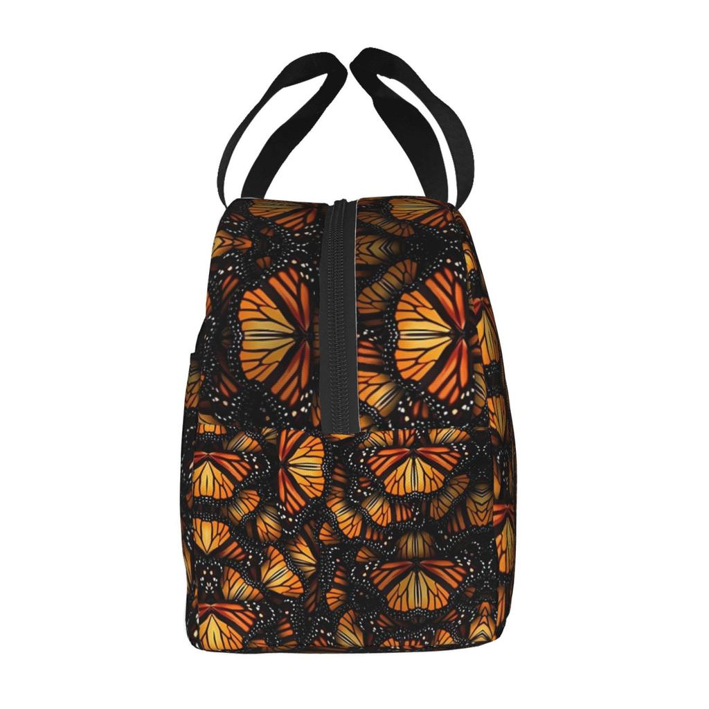 Orange Monarch Butterflies Print Portable Lunch Boxes Waterproof Thermal Cooler Food Insulated Lunch Bag Kids School Children