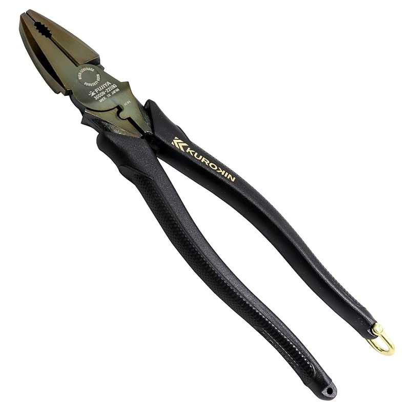 Fujiya Eccentric Power Pliers (Black Gold with Shackle) 225mm, Eccentric Lever for Easy Cutting, 3000N-225BG