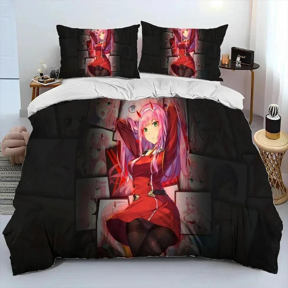 Zero Two DARLING In The FRANXX Cartoon Comforter Bedding Set,Duvet Cover Bed Set Quilt Cover Pillowcase,Queen Size Bedding Set